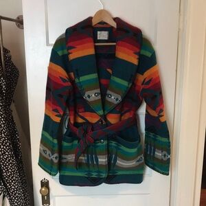 Pendleton Colorful Patterned Coat with Belt